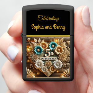 Rustic Elegance: 5th Anniversary Floral Tribute Zippo Lighter