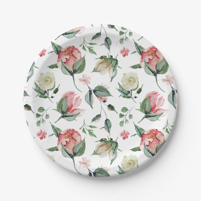Rustic Elegance Blush Pink Bridal Shower Paper Plates (Front)