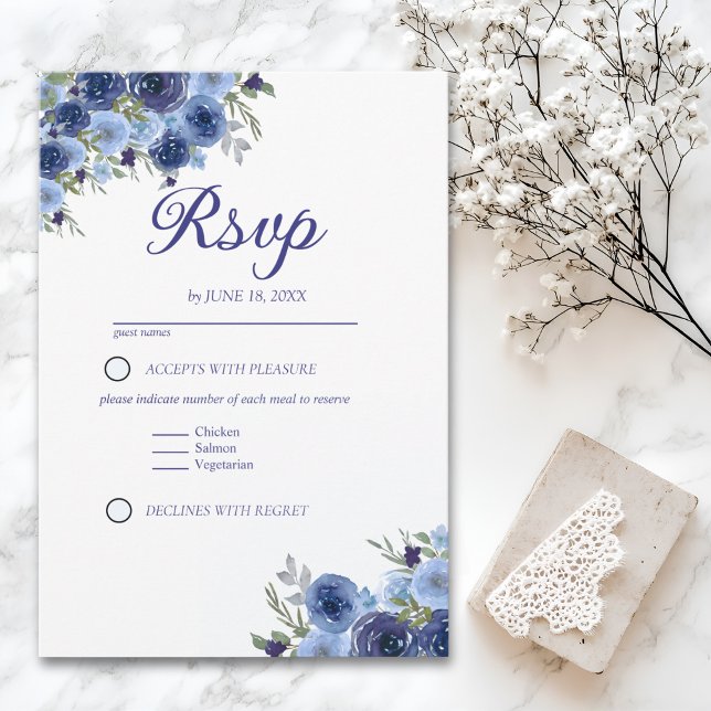 Rustic Elegance – Boho Navy Flower Design RSVP Card (Creator Uploaded)