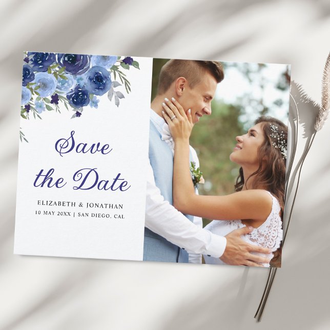 Rustic Elegance – Boho Navy Flower Wedding Postcard (Creator Uploaded)