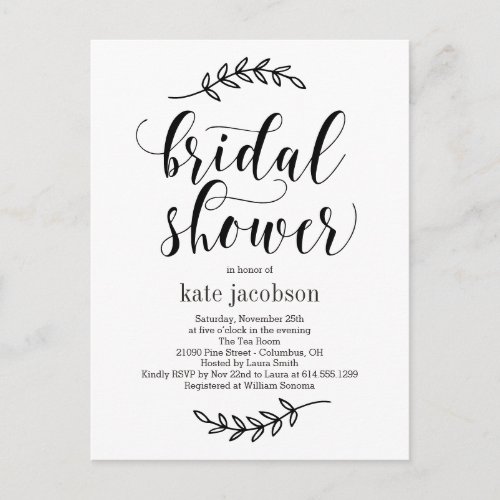 Rustic Elegance Bridal Shower Invitation Postcard