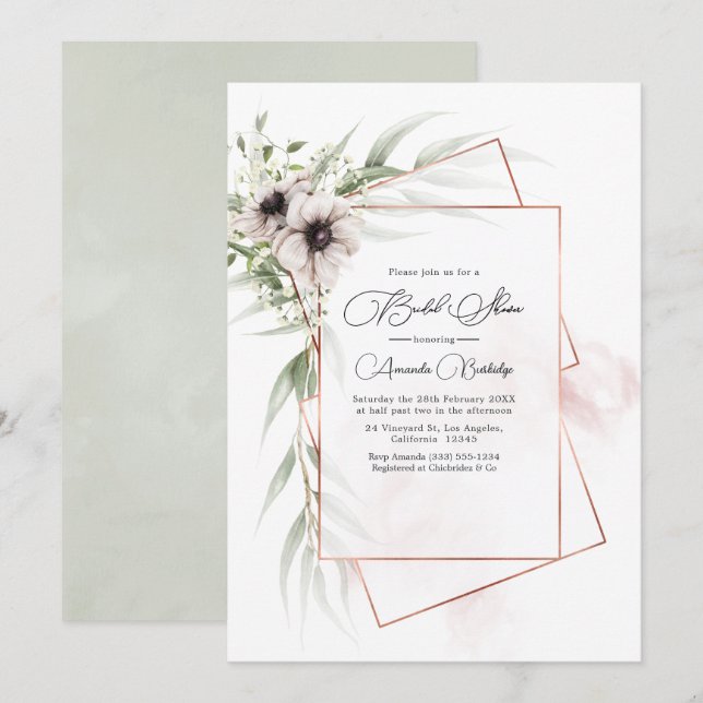 Rustic Elegance Bronze Geometric Bridal Shower Invitation (Front/Back)