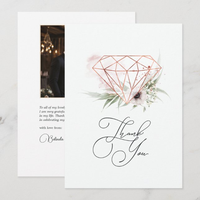 Rustic Elegance Bronze Geometric Floral Wedding Thank You Card (Front/Back)