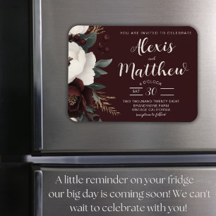 Rustic Elegance Burgundy Floral Wedding Magnet