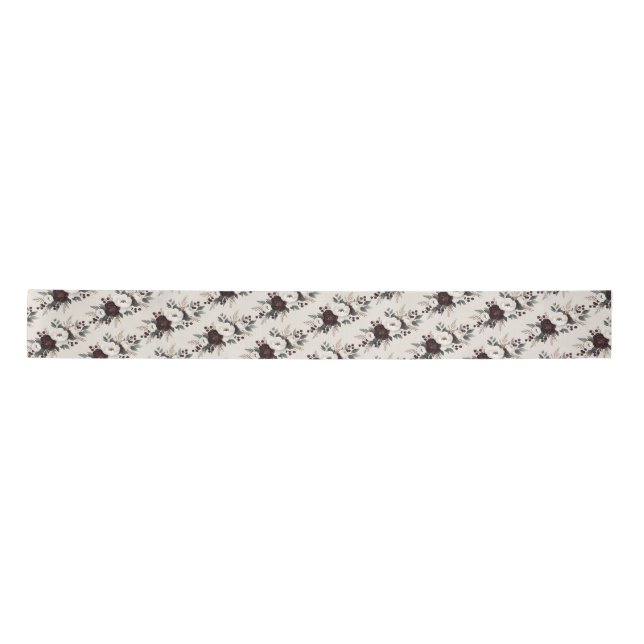 Rustic Elegance Burgundy Floral Wedding  Satin Ribbon (Front)