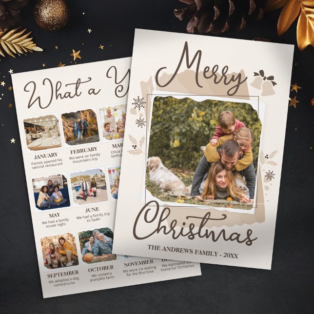 Rustic Elegance Christmas Family Photo Collage Holiday Card (Creator Uploaded)