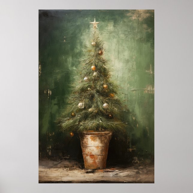 Rustic Elegance Christmas Tree in a Clay Pot Poster (Front)