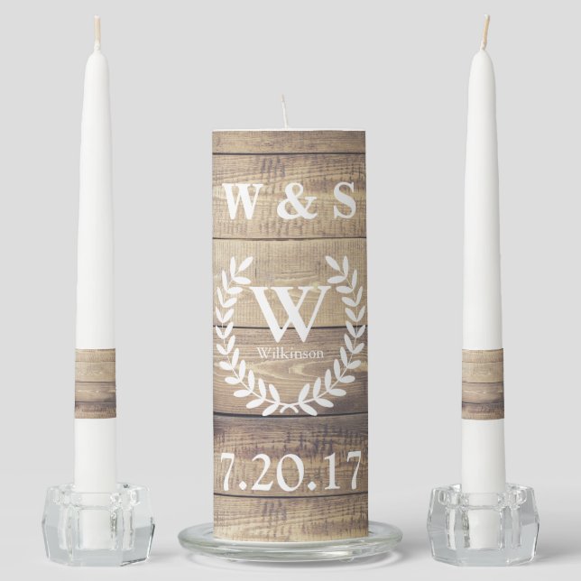 Rustic Elegance Country Farmhouse Laurels Unity Candle Set (Front)