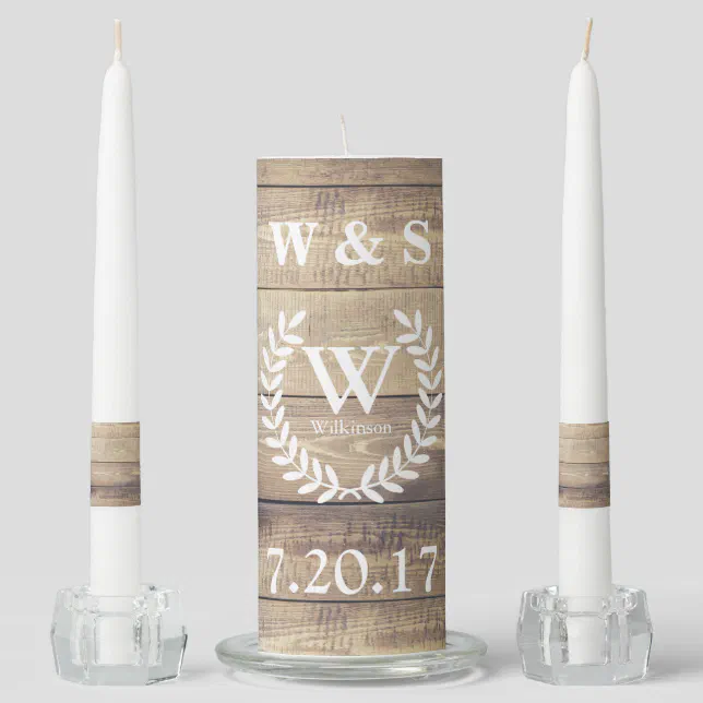 Rustic Elegance Country Farmhouse Laurels Unity Candle Set | Zazzle