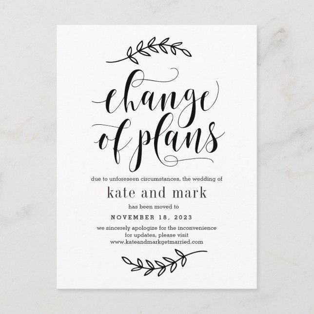 Rustic Elegance EDITABLE COLOR Wedding Update Postcard (Front)