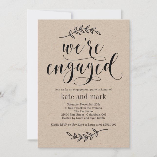Rustic Elegance Engagement Party Invitation Kraft (Front)