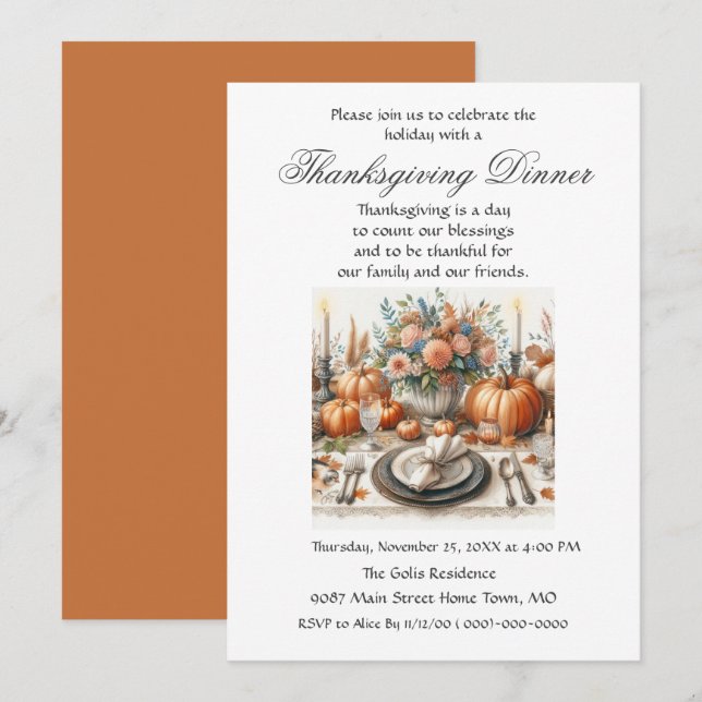 Rustic Elegance Family Friends Thanksgiving Dinner Invitation (Front/Back)