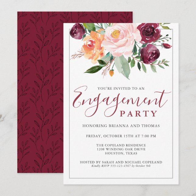 Rustic Elegance Floral Bouquet Engagement Party Invitation (Front/Back)