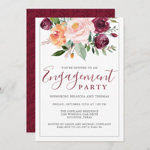 Rustic Elegance Floral Bouquet Engagement Party Invitation
