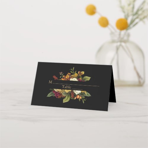 Rustic Elegance Floral Bouquet Wedding Black Place Card