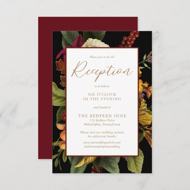 Rustic Elegance Floral Bouquet Wedding Reception Enclosure Card (Front/Back)