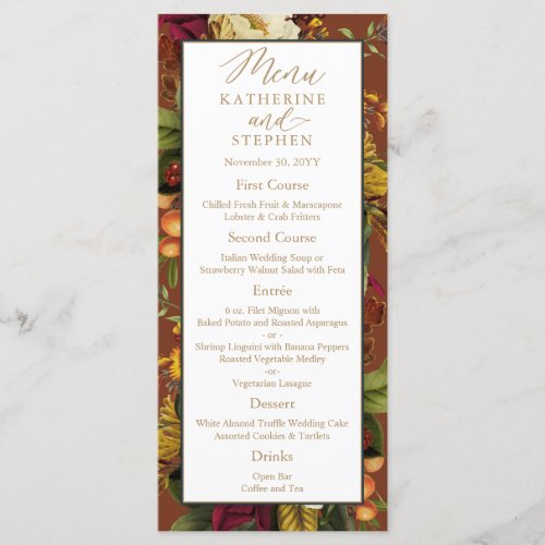 Rustic Elegance Floral Bouquet Wedding Reception   Menu