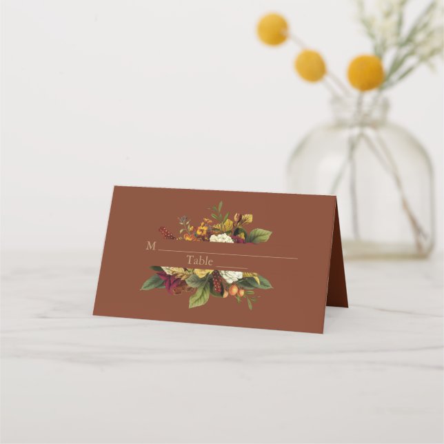 Rustic Elegance Floral Bouquet Wedding Terracotta Place Card (Front)