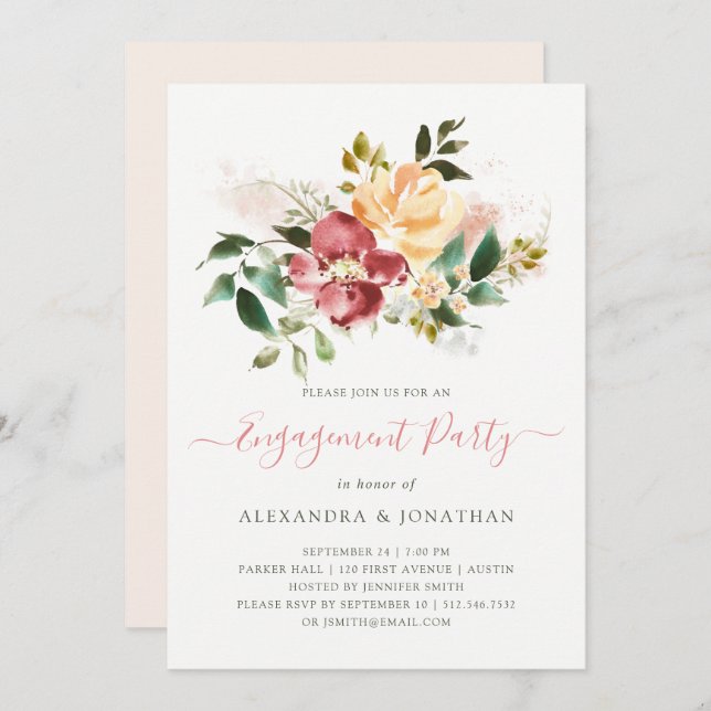 Rustic Elegance | Floral Engagement Party Invitation (Front/Back)