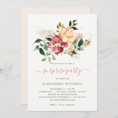 Rustic Elegance  Floral Surprise Party Invitation