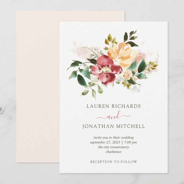 Rustic Elegance | Floral Wedding Invitation (Front/Back)