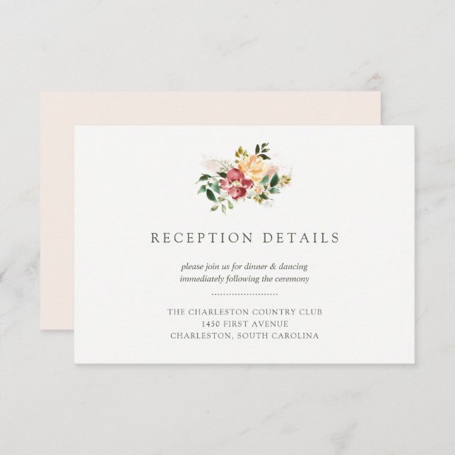Rustic Elegance | Floral Wedding Reception Details Invitation (Front/Back)