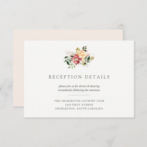 Rustic Elegance  Floral Wedding Reception Details Invitation