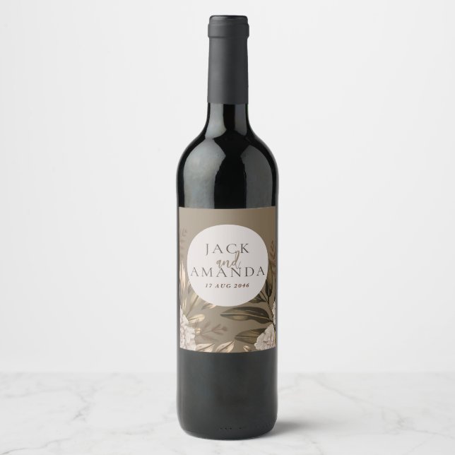 Rustic Elegance Floral Wedding Wine Bottle Labels (Front)