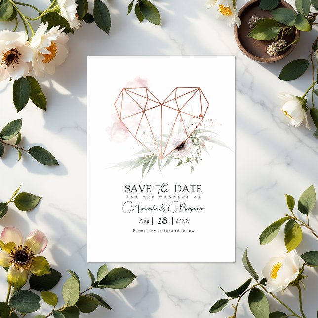 Rustic Elegance Geometric Heart QR Code Save The Date (Rustic Elegance Geometric Heart QR Code Save The Date)