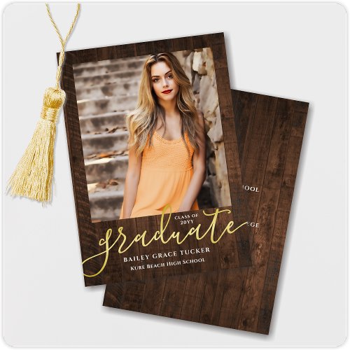 Rustic Elegance Modern Script Photo Graduation Announcement