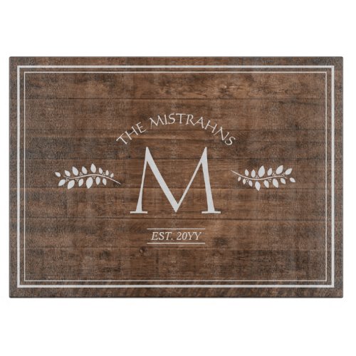 Rustic Elegance Monogram Faux Wood Cutting Board