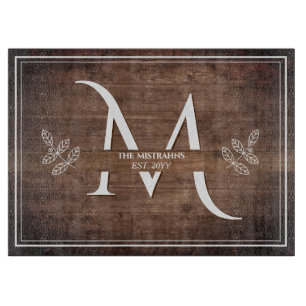 Rustic Elegance Monogram Faux Wood Cutting Board