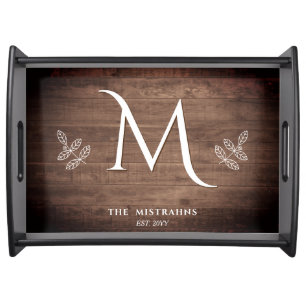 Rustic Elegance Monogram Faux Wood Party Serving Tray