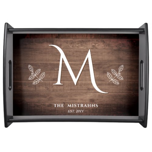Rustic Elegance Monogram Faux Wood Party Serving Tray