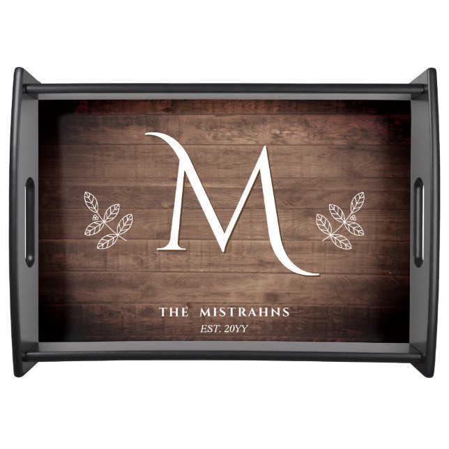 Rustic Elegance Monogram Faux Wood Party Serving Tray (Front)