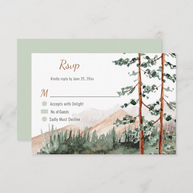 Rustic Elegance Mountains Forest Pine Spruce Trees RSVP Card (Front/Back)