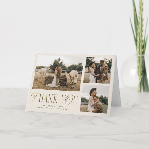 Rustic Elegance Multi Photo Wedding Cream Thank You Card