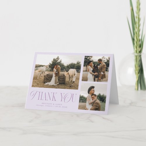 Rustic Elegance Multi Photo Wedding Lilac Thank You Card