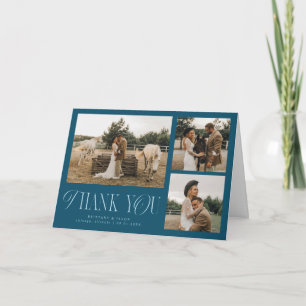 Rustic Elegance Multi Photo Wedding Teal Letterpress Thank You Card