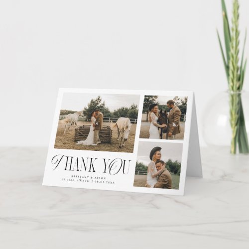 Rustic Elegance Multi Photo Wedding White Thank You Card
