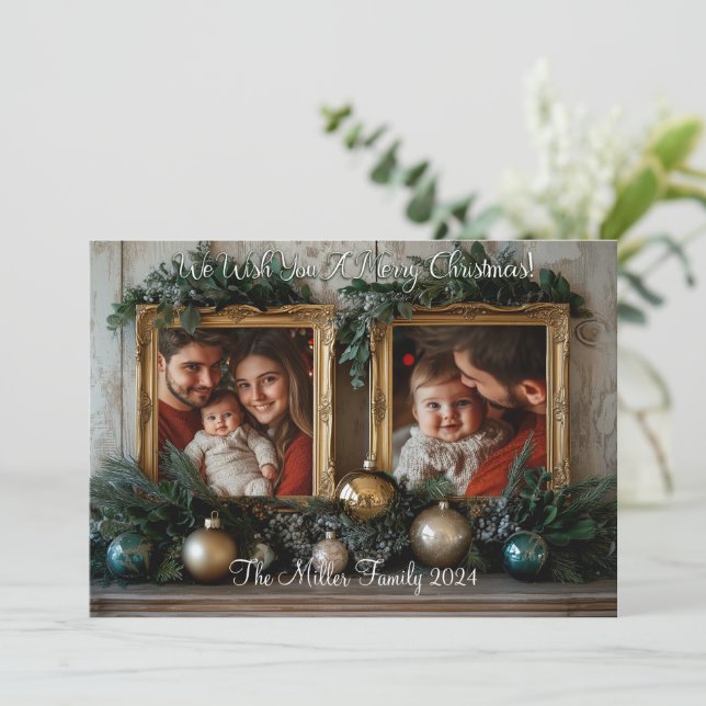 Rustic Elegance Personalized Christmas  Holiday Card (Standing Front)