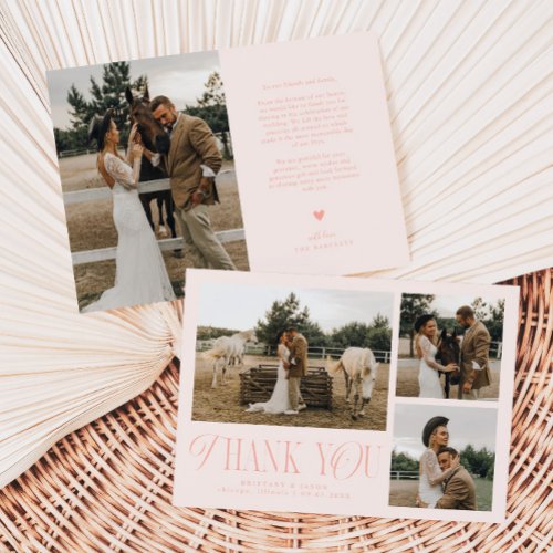 Rustic Elegance Photo Collage Wedding Blush Pink Thank You Card