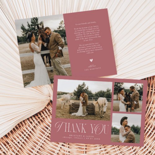 Rustic Elegance Photo Collage Wedding Dusty Pink Thank You Card