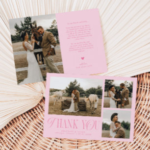 Rustic Elegance Photo Collage Wedding Pink Thank You Card