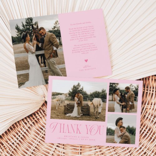 Rustic Elegance Photo Collage Wedding Pink Thank You Card