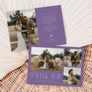 Rustic Elegance Photo Collage Wedding Purple Thank You Card