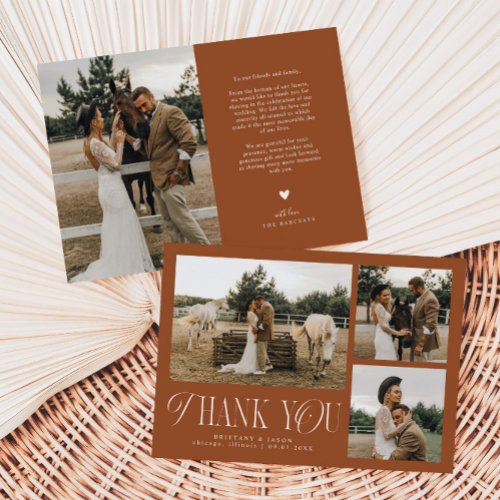 Rustic Elegance Photo Collage Wedding Terracotta Thank You Card
