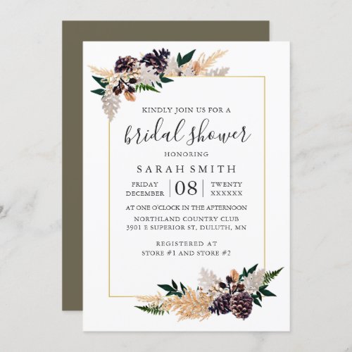 Rustic Elegance Pine Cone and Fern Bridal Shower Invitation