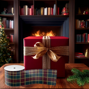 Rustic Elegance Plaid Cranberry Dk Blue Teal Green Grosgrain Ribbon