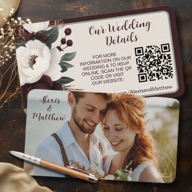 Rustic Elegance QR Code RSVP Photo Enclosure Card (Rustic Elegance QR Code Photo Wedding Details RSVP Enclosure Card)